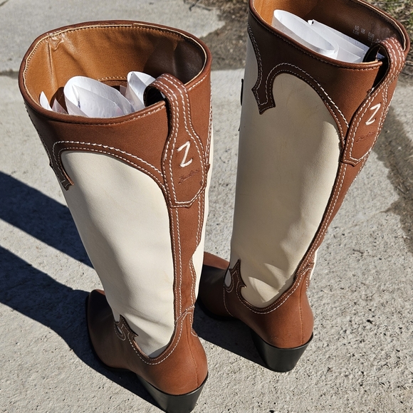 Zodiac Dawson Western Tall Boots - Brown/Cream Leather - Size 5.5M- NEW - Picture 4 of 16